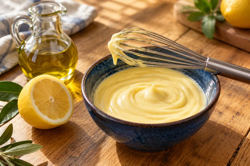 Cremige Emulsion mit Zitrone und Olivenöl